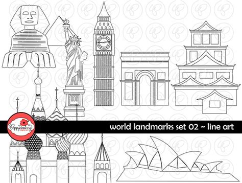 World Landmarks Line Art set 2 Digital Clip Art: Sydney - Etsy