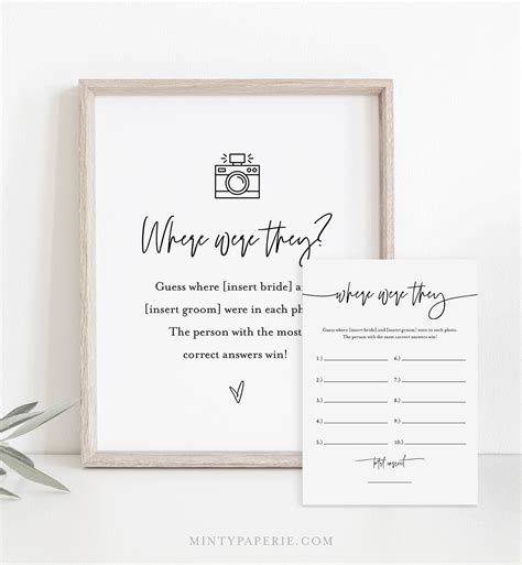 Where Were They Bridal Shower Game Template, Couples Photo Game, Minimalist Bridal Shower ...