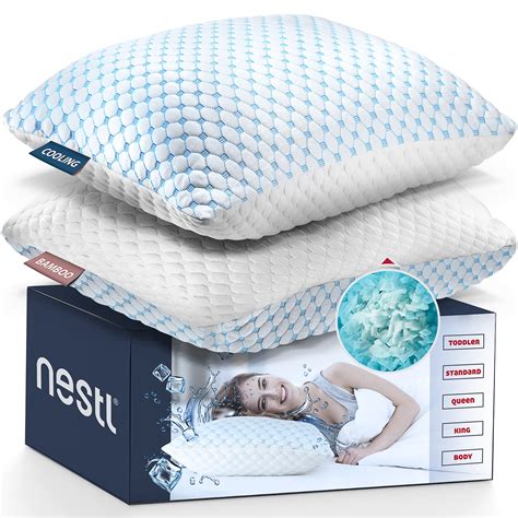 Nestl Cooling Pillow - King Size Set of 2 Cooling Memory Foam Pillows, Gel Infused Cool Pillow ...