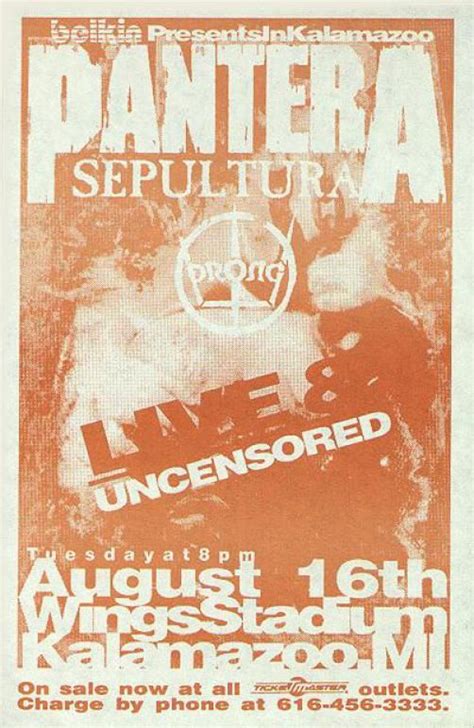 Original concert handbill for Pantera at Wings Stadium in Kalamazoo, MI ...