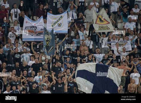 Fans of HNK rijeka suppoert their teamduring the UEFA Conference League Play-Offs Leg Two match ...