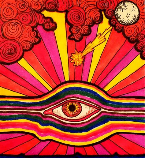 Rainbow Psychedelic 60s 70s Pop Art Eye in the Sky Moon Shooting Star ...