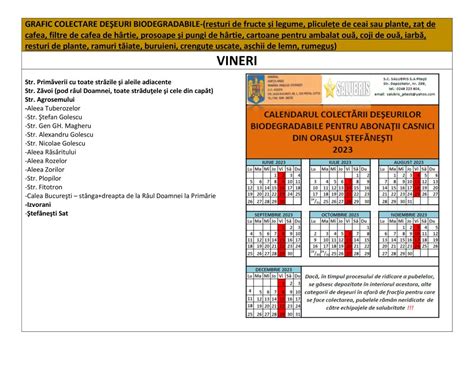 GRAFIC COLECTARE DEȘEURI BIODEGRADABILE - Primaria Stefanesti