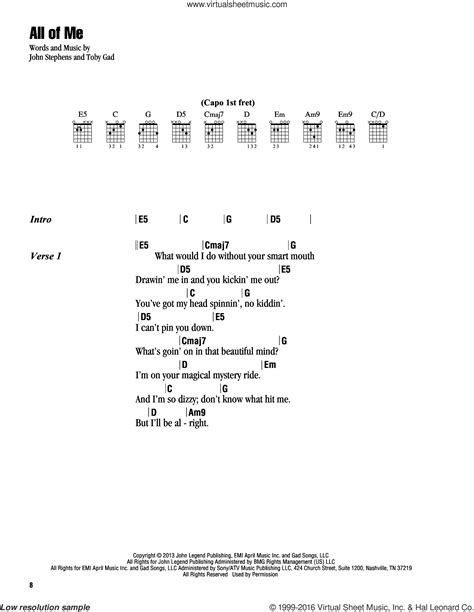 John Legend All Of Me Chords