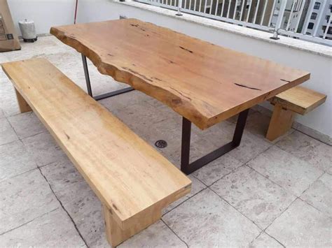 Conjunto Cabapuã - Mesa com 2 Bancos de Madeira Maciça Pequiá 220 x 11 ...