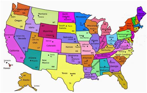 Map With States And Capitals Printable