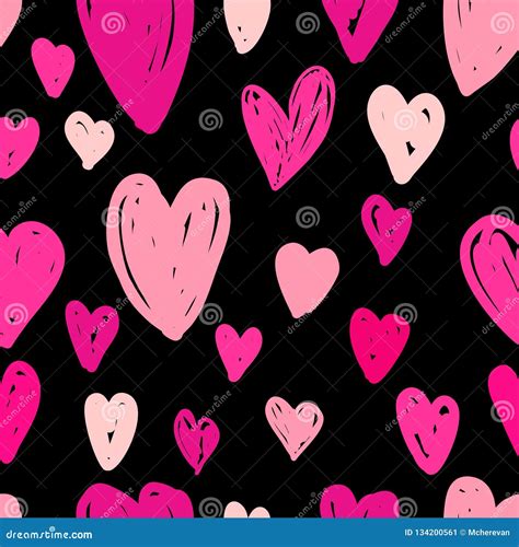 Abstract Seamless Pattern of Pink Hearts on Black Background Stock Illustration - Illustration ...