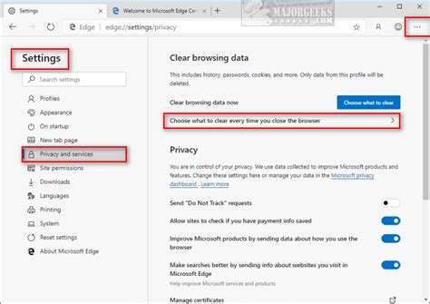 How to Clear Browsing Data When Microsoft Edge is Closed - MajorGeeks