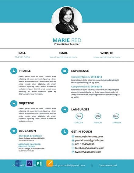 Simple Presentation Designer Resume Template - Word, Apple Pages, PSD, Publisher | Template.net