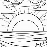 Sunrise Over The Ocean Coloring Page · Creative Fabrica sketch template