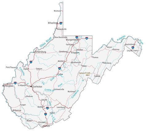 Map of West Virginia - Cities and Roads - GIS Geography