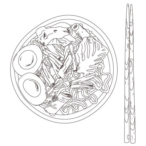 A bowl of ramen and chopsticks. Sketch. Vector illustration. Chicken ...