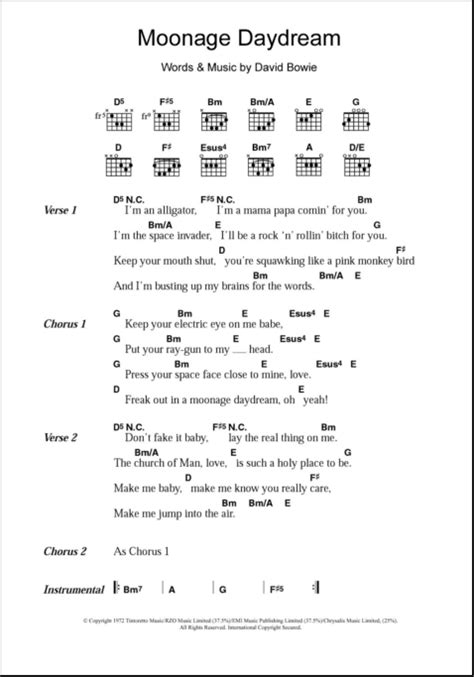 Moonage Daydream - Guitar Chords/Lyrics | zZounds