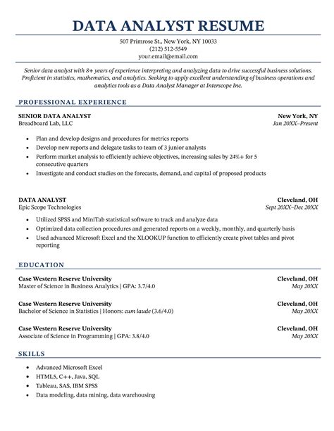 Data Analyst Resume Template Free Download - prntbl.concejomunicipaldechinu.gov.co