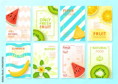 Set of fruit menu flyer design templates. Vector illustration with ...