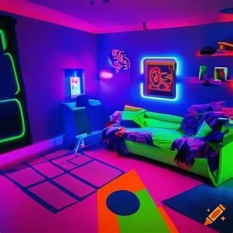 Neon-colored retro room with eerie atmosphere on Craiyon