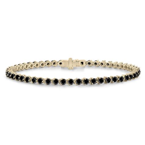 Natural Black Diamonds Tennis Bracelet 3 Prong Martini Bracelet 4.60 Carat 14k Yellow Gold Handmade