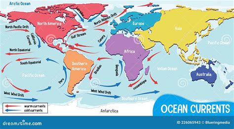 Ocean Currents on World Map Background Stock Vector - Illustration of ...