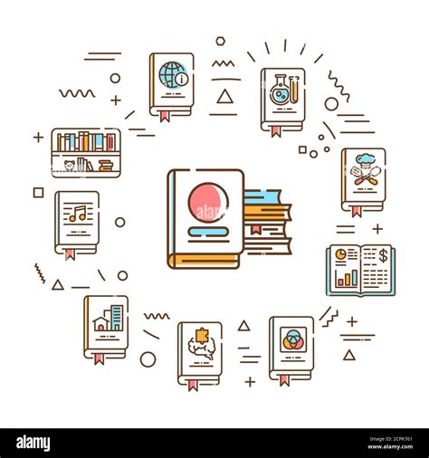 Genres of books web banner. Infographics with linear icons on white ...