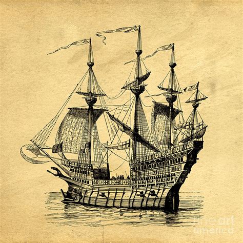 Tall Ship Vintage Drawing by Edward Fielding - Fine Art America