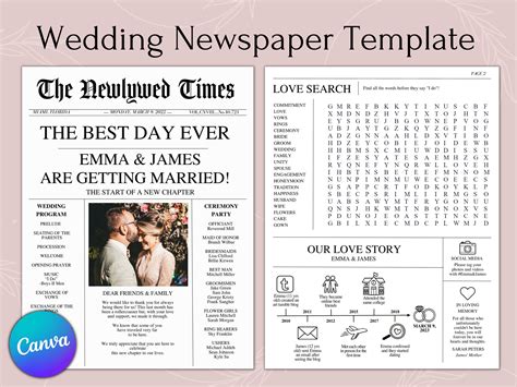 Wedding Newspaper Template Canva Wedding Welcome Bag Newspaper Wedding ...