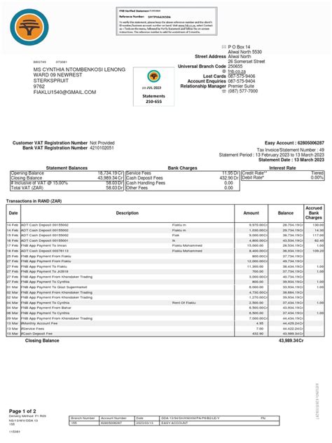 FNB NEW STATEMENT Template | PDF | Payments | Cash