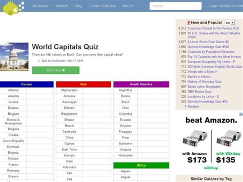 World Capitals Quiz Interactive for 6th - 12th Grade | Lesson Planet