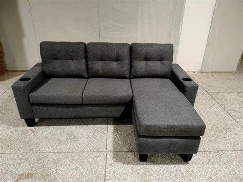 Dark Grey Fabric Reversible Sectional Sofa 1867