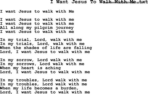 Negro Spiritual/Slave Song Lyrics for I Want Jesus To Walk With Me