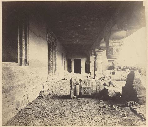 View from the left looking along interior of verandah of Buddhist Vihara, Cave XXIV, Ajanta ...