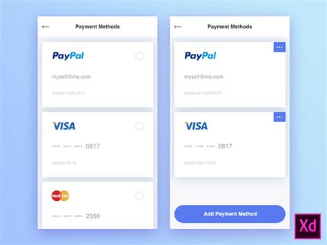 Payment Methods UI Kit - Free XD Resource | Adobe XD Elements