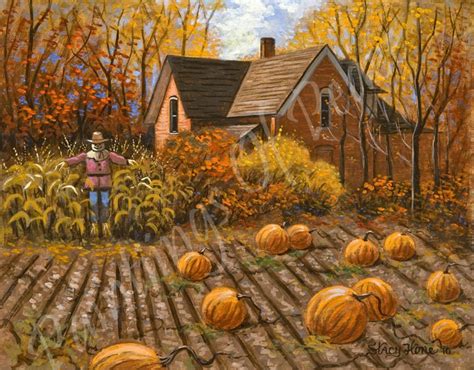 Autumn Painting Autum Trees Pumpkin Patch Scarecrow 11 x