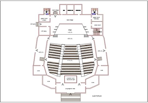 Museum auditorium plan with architectural view dwg file - Cadbull