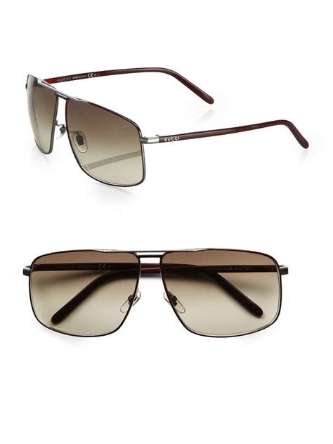 Gucci Metal Navigator Sunglasses in Brown for Men | Lyst