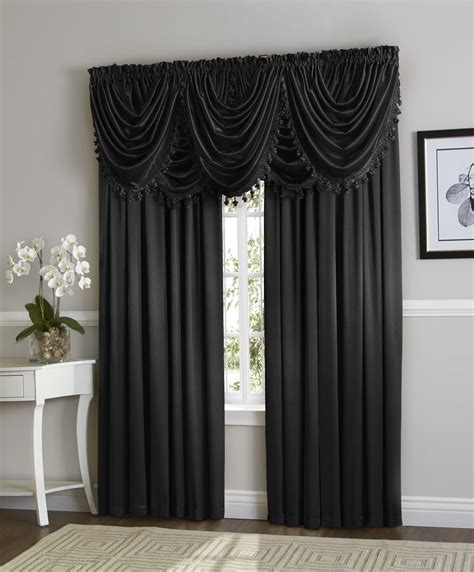 Hyatt Window Curtain & Fringed Valance Complete 9 Piece Window Treatment Set - Black - Walmart.com