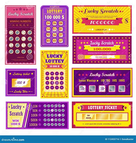 Lottery Tickets Lucky Scratch Bright Glossy Templates Set Stock Vector ...