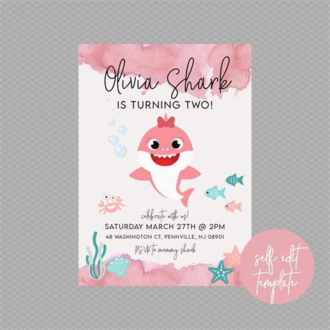 Baby Shark Birthday Invitation // Girl Baby Shark Invitation | Etsy