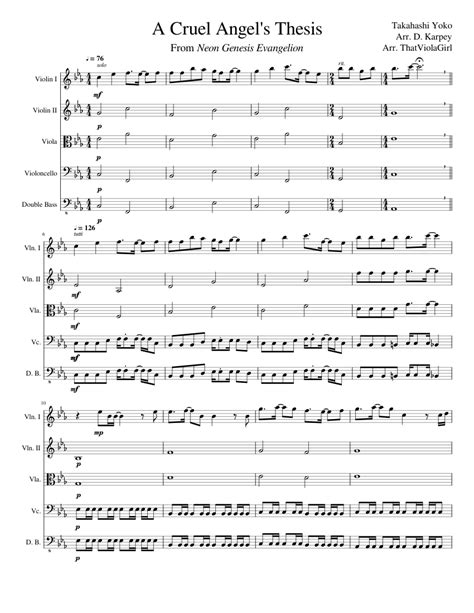 A Cruel Angel's Thesis Sheet music for Violin, Viola, Cello, Contrabass | Download free in PDF ...