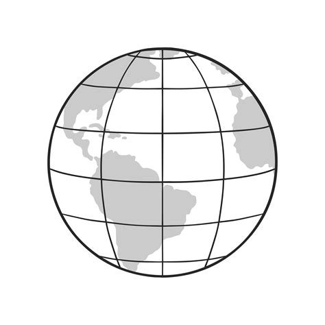 Outline Earth Globe with map of the World, parallels and meridians ...