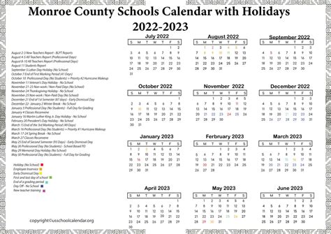 Monroe School District Academic Calendar - US School Calendar