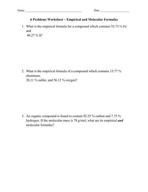 Empirical And Molecular Formulas Worksheet – Pro Worksheet