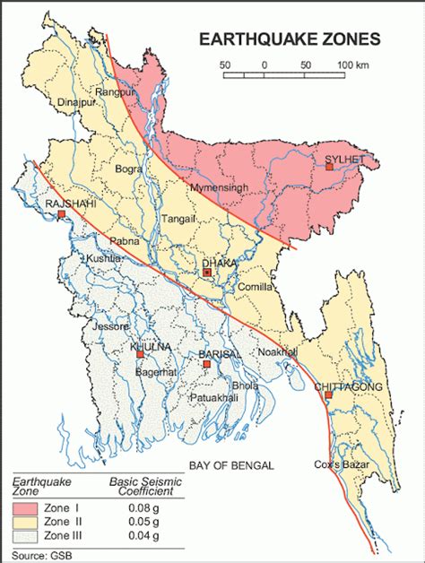 Maps of Bangladesh: Seismic/Earthquake Zones: Bangladesh