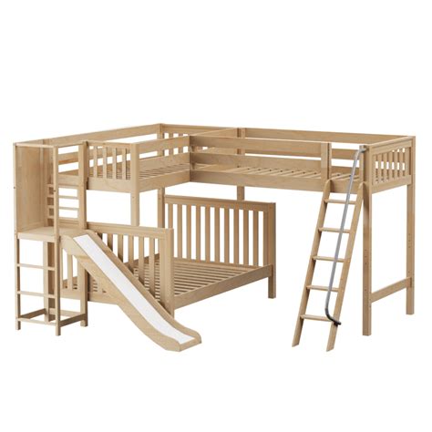 High Twin over Full Corner Loft Bunk Bed with Ladder + Slide Platform | Corner bunk beds, Loft ...