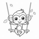 Premium Vector  Cute Baby monkey swinging On A swing coloring Book For sketch template