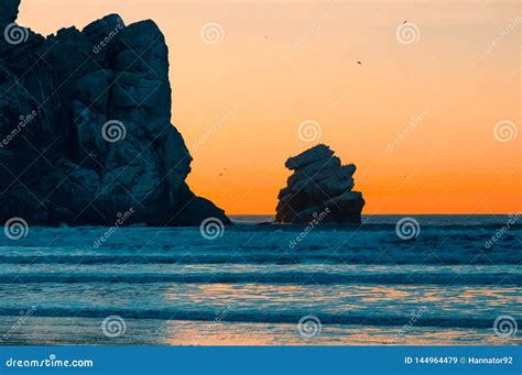 Beautiful Sunset and Morro Rock Stock Image - Image of area, mountains ...