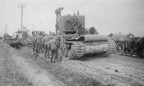 Heavy assault tank KV-2 on road after capture by German forces, Summer ...