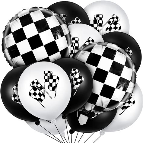 Buy 68 Pieces Checkered Racing Car Party Balloons Black White Checkered Balloons Checkerboard ...