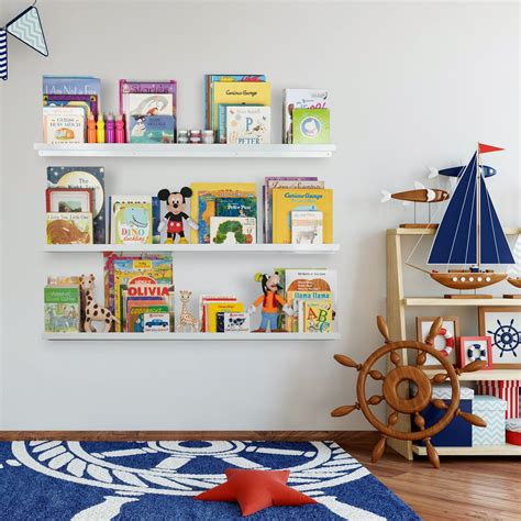 Wallniture Metallo 46" Floating Shelves for Kids Room Decor and Nursery, Metal, White, Set of 3 ...