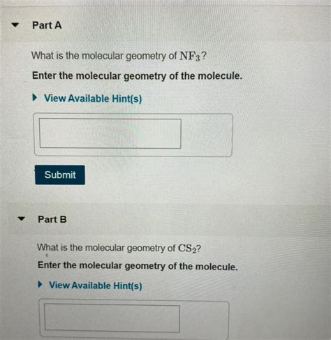 Solved Part A What is the molecular geometry of NF3? Enter | Chegg.com