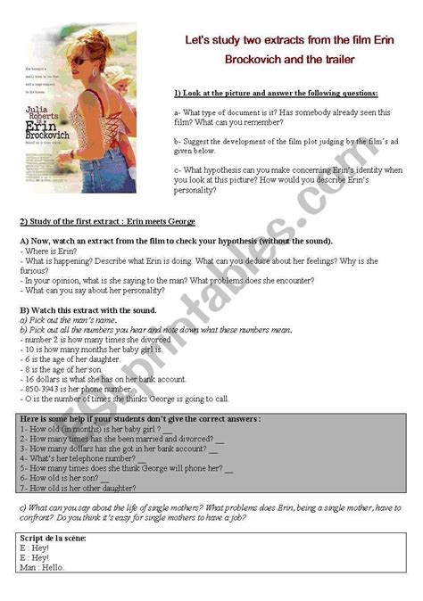 Erin Brockovich - study of two extracts and the trailer - ESL worksheet by ab25